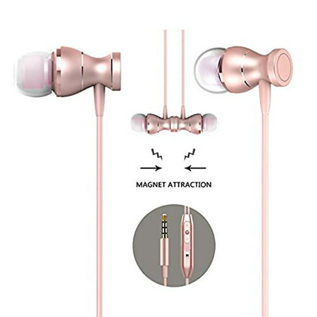 ZHIKE In-Ear Earbuds Earphones Headphones,3.5mm Metal Housing Magnetic Best Wired Bass Stereo Headset Built-in Mic for Samsung Galaxy S8/S8 Plus/Android Phones/ iPhone (Rose