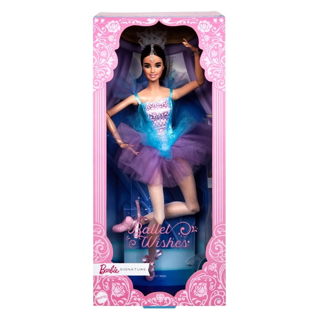 Muñeca Barbie Ballet Wishes Morena con tutú azul y morado