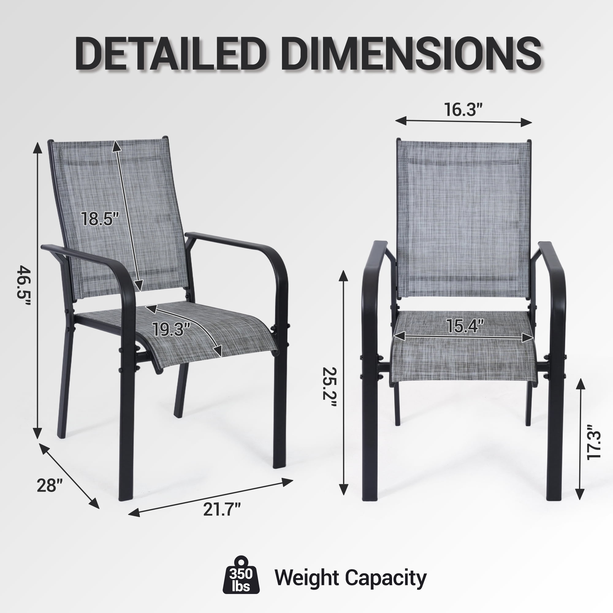 DELMANGO Patio Chairs Set of 4, Outdoor Dining Chairs High Back, All-Weather Padded Textilene Dining Chair for Lawn Porch Garden,Grey