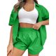 thumbnail image 2 of Sunloudy Conjunto de 2 piezas de verano a juego para mujer, camisa abotonada de media manga de color sólido + conjunto de pantalones cortos con cintura elástica para damas Sunloudy  S M L XL XXL, 2 of 7