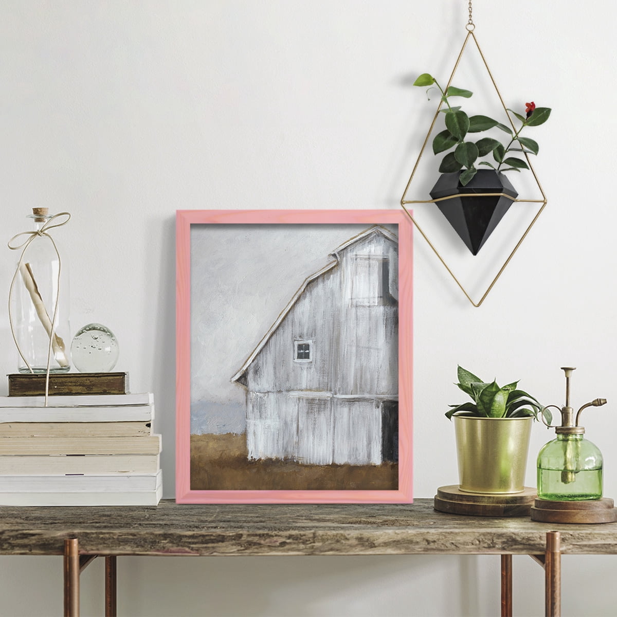 Abandoned Barn II -Framed Print w/glass-Sunset Pink