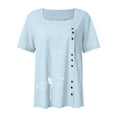 thumbnail image 5 of Scyoekwg Hauts Habillés pour Femmes Tendance Col Rond Boutons Manches Retroussables Hauts Mode Imprimé Graphique T-Shirt Confortable Manches Courtes T-Shirts Décontractés Amples Été Blouses Légères (Bleu Clair, TG), 5 of 5
