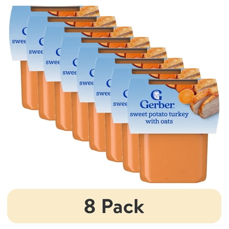 (8 pack) Gerber Stage 2 Baby Food, Sweet Potato Turkey with Oats Puree Tub, Baby Puree, 2PK 8 oz