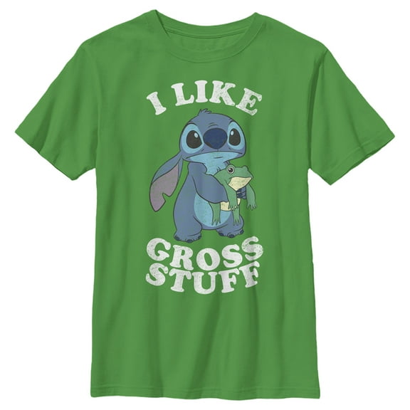 Boy's Lilo & Stitch I Like Gross Stuff Stitch Distressed  Graphic Tee Kelly Green X Small