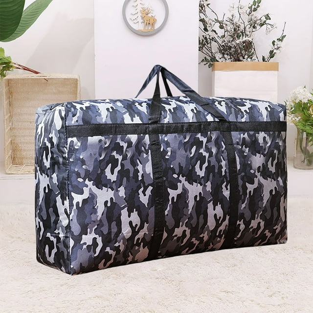 Bolsa de almacenamiento extragrande | Organizador de tela Oxford gruesa con asas resistentes de doble costura y cremalleras dobles de acero inoxidable | Bolsa de mudanza de camuflaje para rop