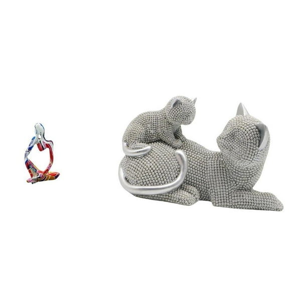 Estatua de resina de un gato pensativo sentado. Figura decorativa de escritorio. Hecha de resina. Ideal para regalar. Decoración para el hogar y la of