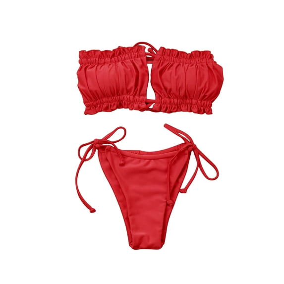 Douhoow Women Push up Padded Bikini Set 2 Piece Strapless Swimsuits Beach Swimwear