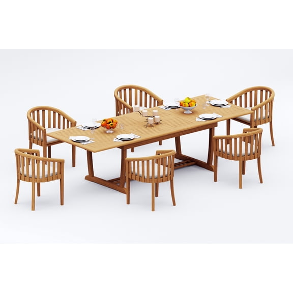 Grade-A Teak Dining Set: 6 Seater 7 Pc: And 6 Lenong Arm Chairs Outdoor Patio WholesaleTeak #51LN2506