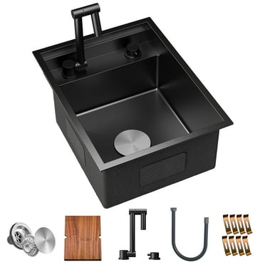 TORVA RV Kitchen Sink, 16 x 21 x 9 Inch Undermount Bar Sink 16 Gauge Stainless Steel Single Bowl Sink with Faucet Cutting Board, Dark Grey