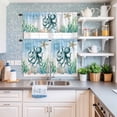 thumbnail image 6 of Kitchen Window Curtains Valance and Tier Set, Coastal Ocean Octopus Sea Monster Rod Pocket Tier Curtain Valance Set, Blue Marine Life Light Filtering Cafe Curtains for Bedroom Living Room, 6 of 9