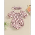 thumbnail image 4 of Bagilaanoe Newborn Baby Girl Summer Rompers Daisy Print Short Sleeve Bodysuits + Headband 3M 6M 9M 12M 18M Infant One Piece Jumpsuit, 4 of 8