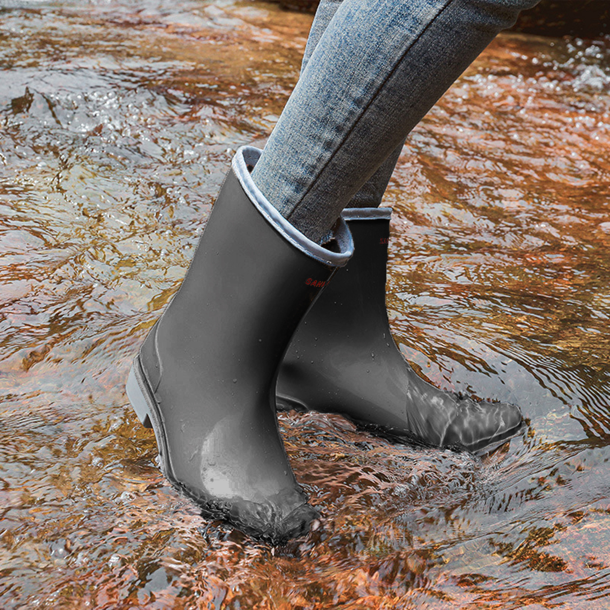 AUXDIQ Rain Shoes Women Mid-calf Boots Waterproof Rain Boots Outdoor Garden Shoes