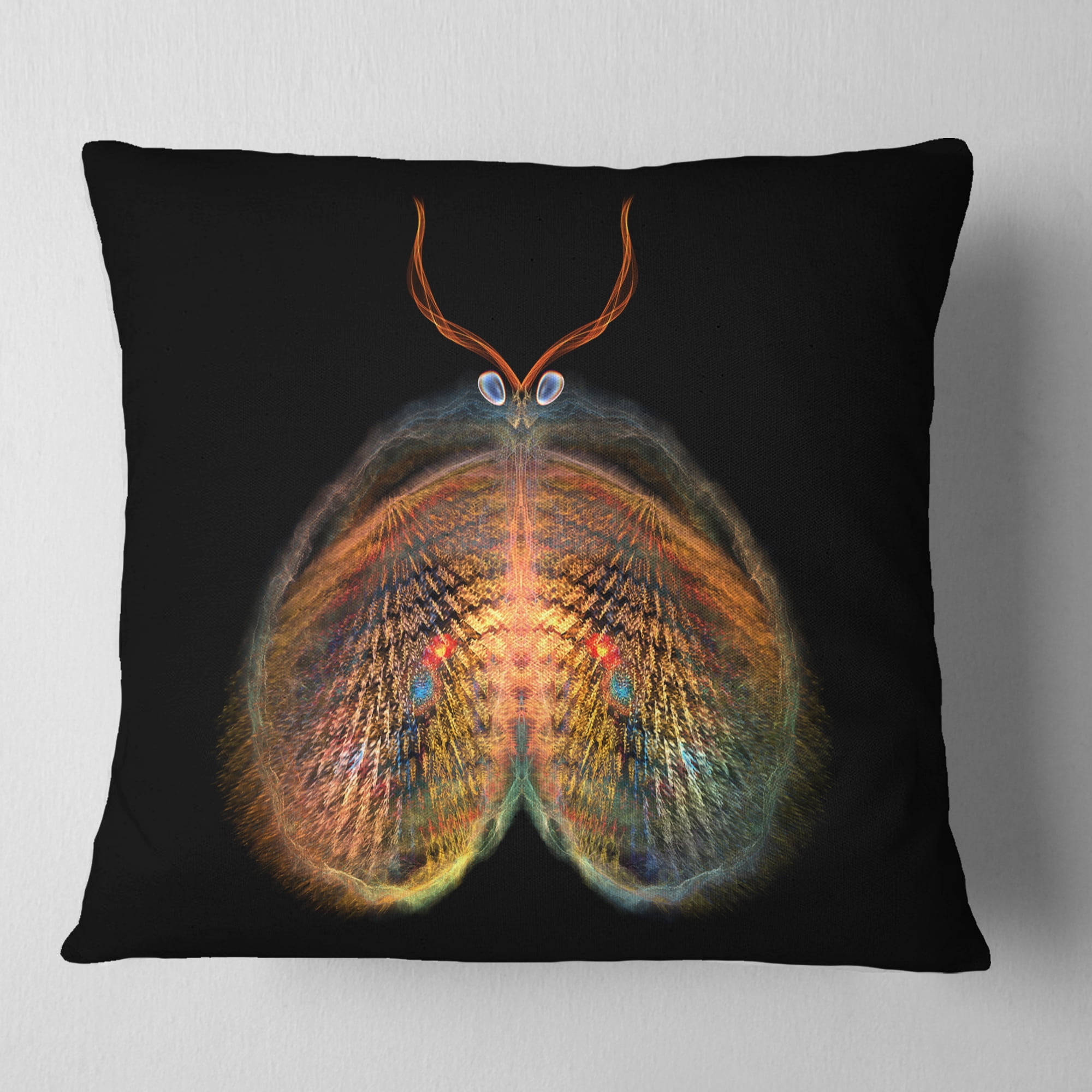 Designart Yellow Red Fractal Butterfly in Dark - Abstract Throw Pillow - 16x16