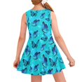 thumbnail image 2 of Renewold Blue Butterfly Girls Sleeveless Sundress Skin Friendly Teen Girls Basic Skater Dress 13-14 Years Old Kids Casual High Waistline Knee Length Dress, 2 of 6