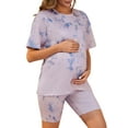 thumbnail image 4 of INSPIRE CHIC Women's Sports Pajamas Maternity Sets Tie Dye/Solid Short Sleeves T-Shirt and Shorts Set Loungewear 2 Piece Outfits Purple Tie Dye Small, 4 of 6