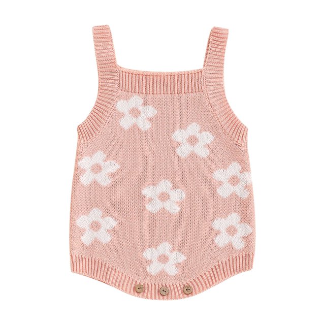 Gupgi Baby Girls Knit Rompers 3 6 9 12 18 Months Infant Floral Print Sleeveless Jumpsuits