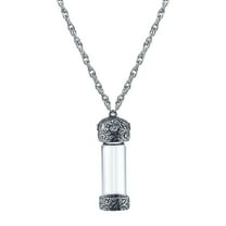 1928 Jewelry Women's Antiqued Pewter Crystal Glass Vial With Screw Cap Necklace 30"