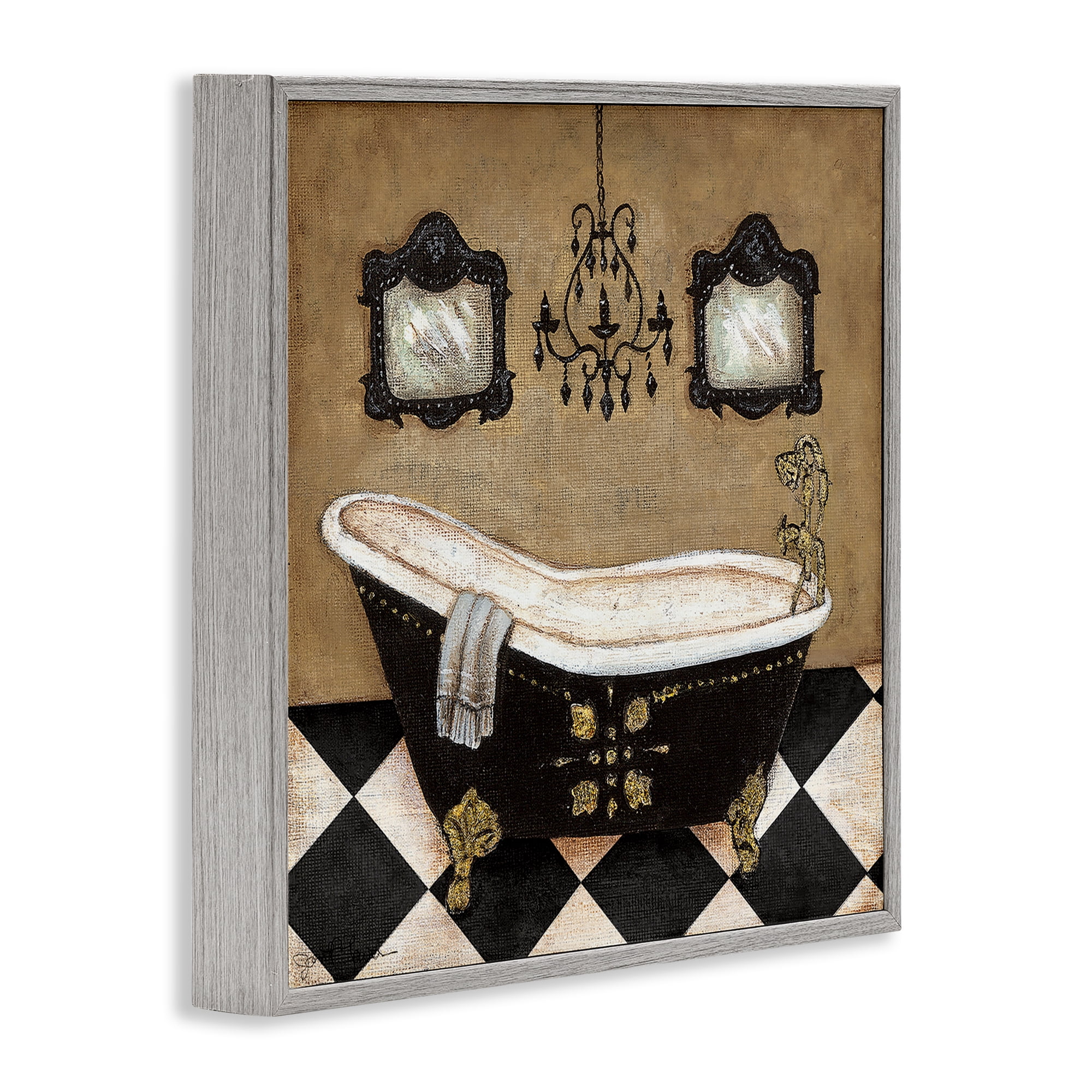 Stupell Industries Elegant Vintage Bathtub Gray Framed Giclee Art, design by Janet Tava