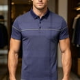 thumbnail image 5 of Men’s Short Sleeve Quick Dry Moisture Wicking Golf Polo Shirt with Pocket Bussiness Casual Striped Tee Tops for Middle-aged Size 3XL Navy, 5 of 7