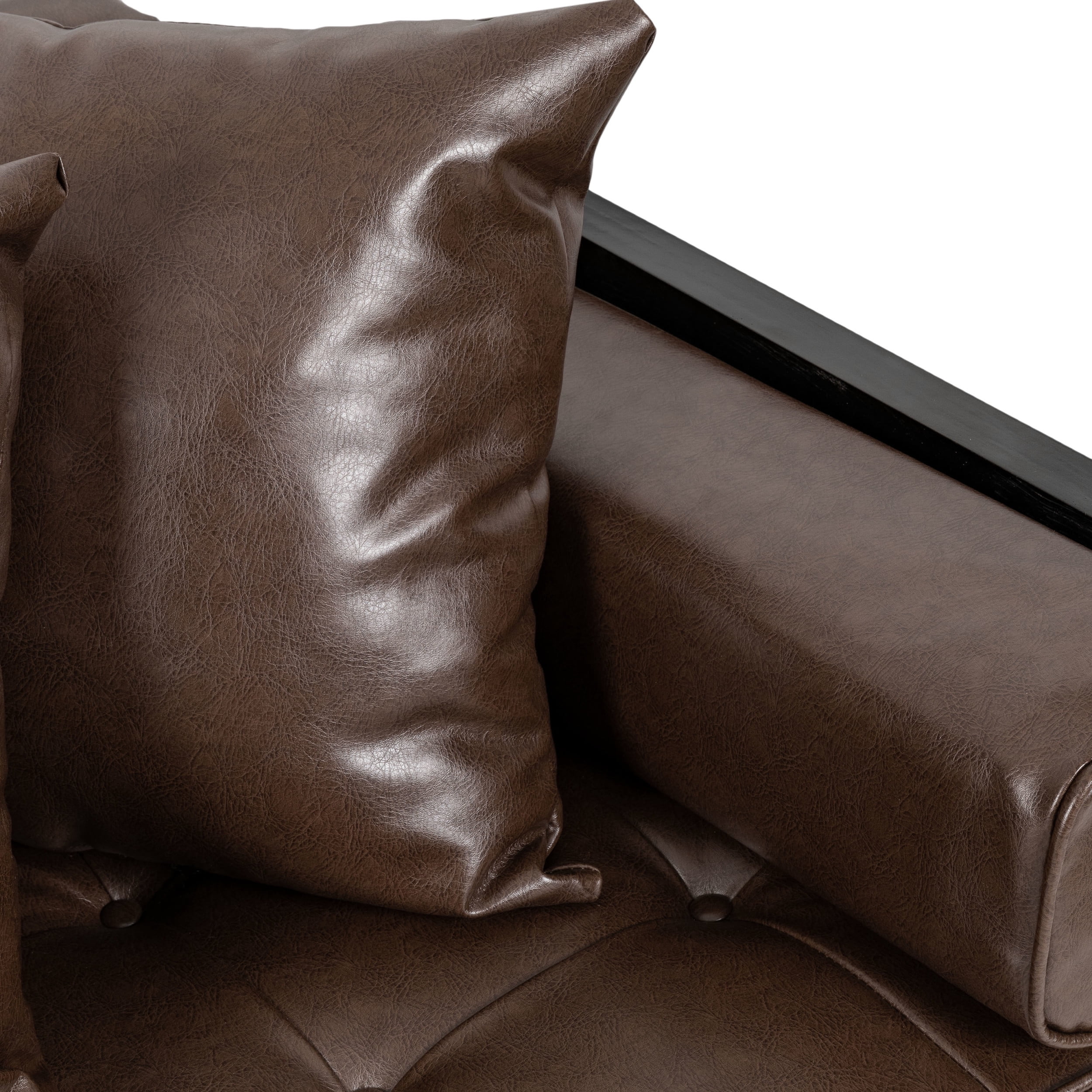 Noble House Gould Indoor Faux Leather Upholstered Oversized Loveseat, Dark Brown and Black
