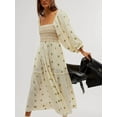 thumbnail image 2 of Eyicmarn Women Long Dress, Long Sleeve Dress Square Neck Embroidery Flower Loose Swing Dress, 2 of 9