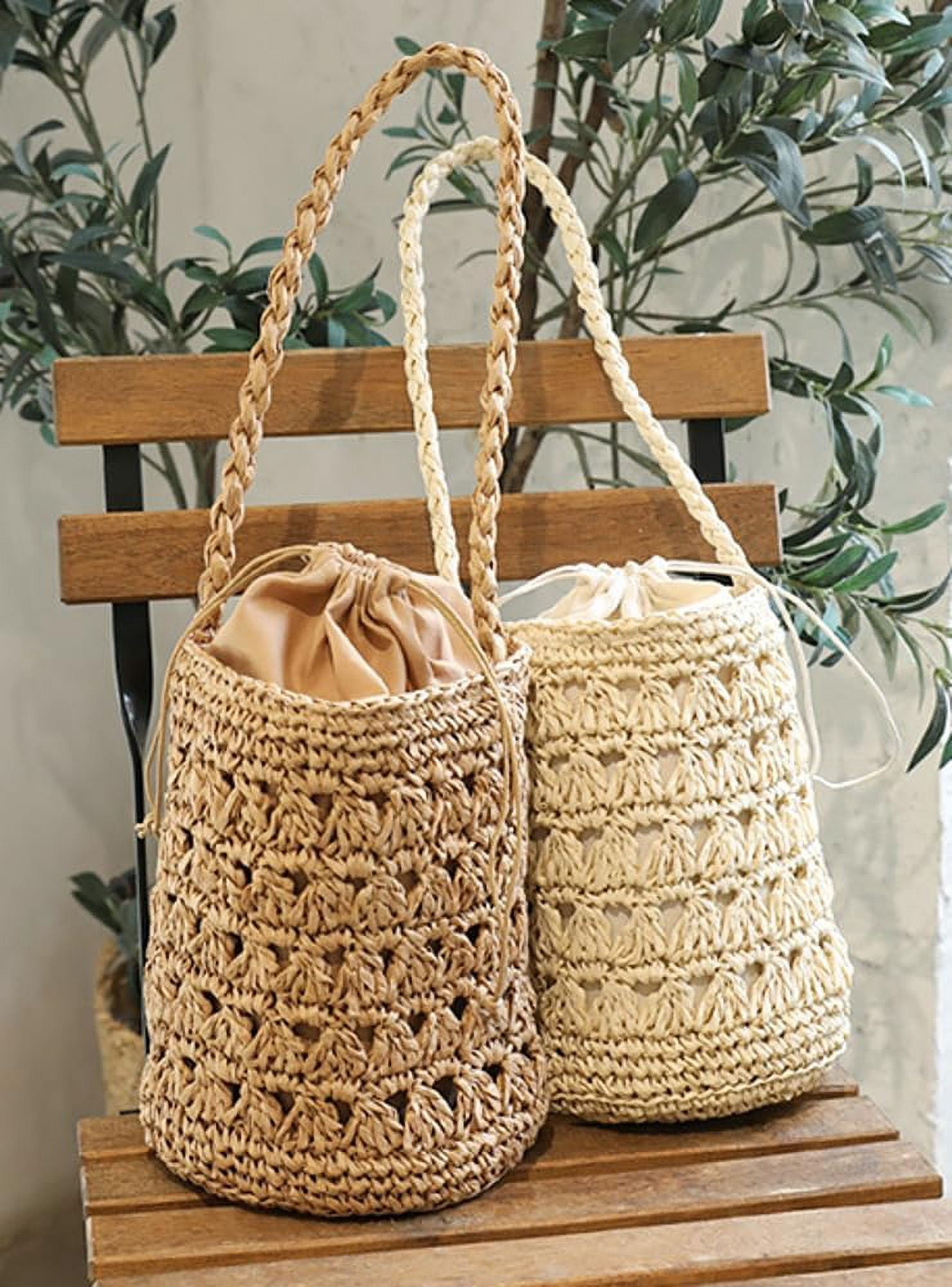 Straw Bag for Women Summer Beach Shoulder Purse Tote Handbag Woven Large Rattan Bucket Top Handle Satchel for Vacation