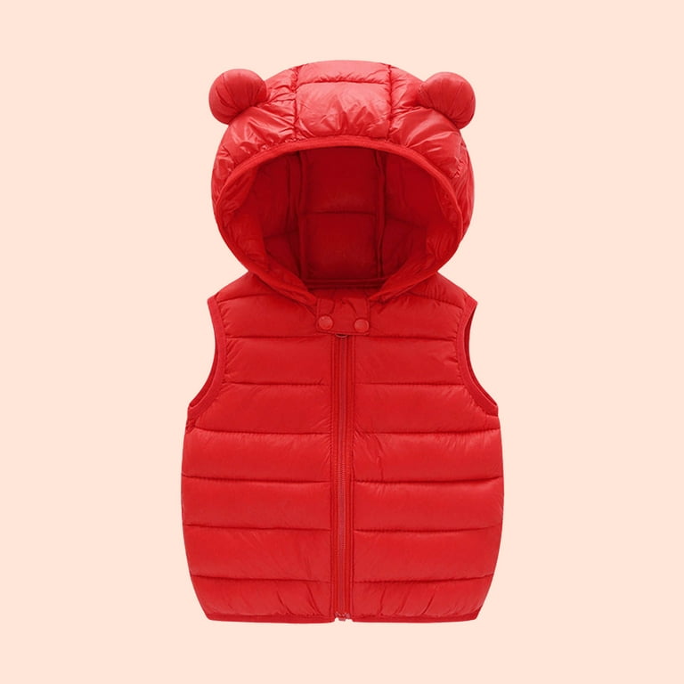Boys red vest with cheap hood