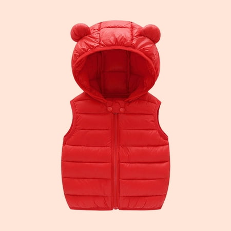 

jsaierl Unisex Baby Girls Boys Puffer Down Vest Toddlers Winter Zip Up Bear Hoodies Jacket Coat Warm Lightweight Waistcoat