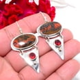 thumbnail image 3 of Seam Agate - Morocco & Red Garnet Designer Handmade 925 Sterling Silver Earring 2.15" E83821, Christmas Gift, 3 of 4