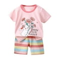 thumbnail image 1 of felwors T-Shirt Décontracté à Col Rond à Manches Courtes et Ensemble Short Tenue de Plage d'Été 6M-6T, 3-4 Ans, Rose, 1 of 3