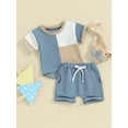 thumbnail image 4 of Musuos Toddler Boy Girl Summer Clothes 3 6 12 18 24M 3Y Contrast Color Short Sleeve T-Shirt with Solid Color Shorts Casual 2Pcs Outfit, 4 of 10
