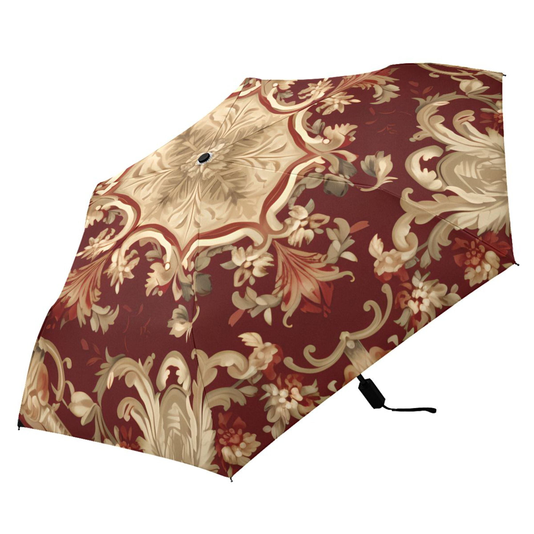 Red Bohemian Mandala Compact Sun Umbrella Windproof Travel Umbrellas for Rain Strong Portable UV Protection