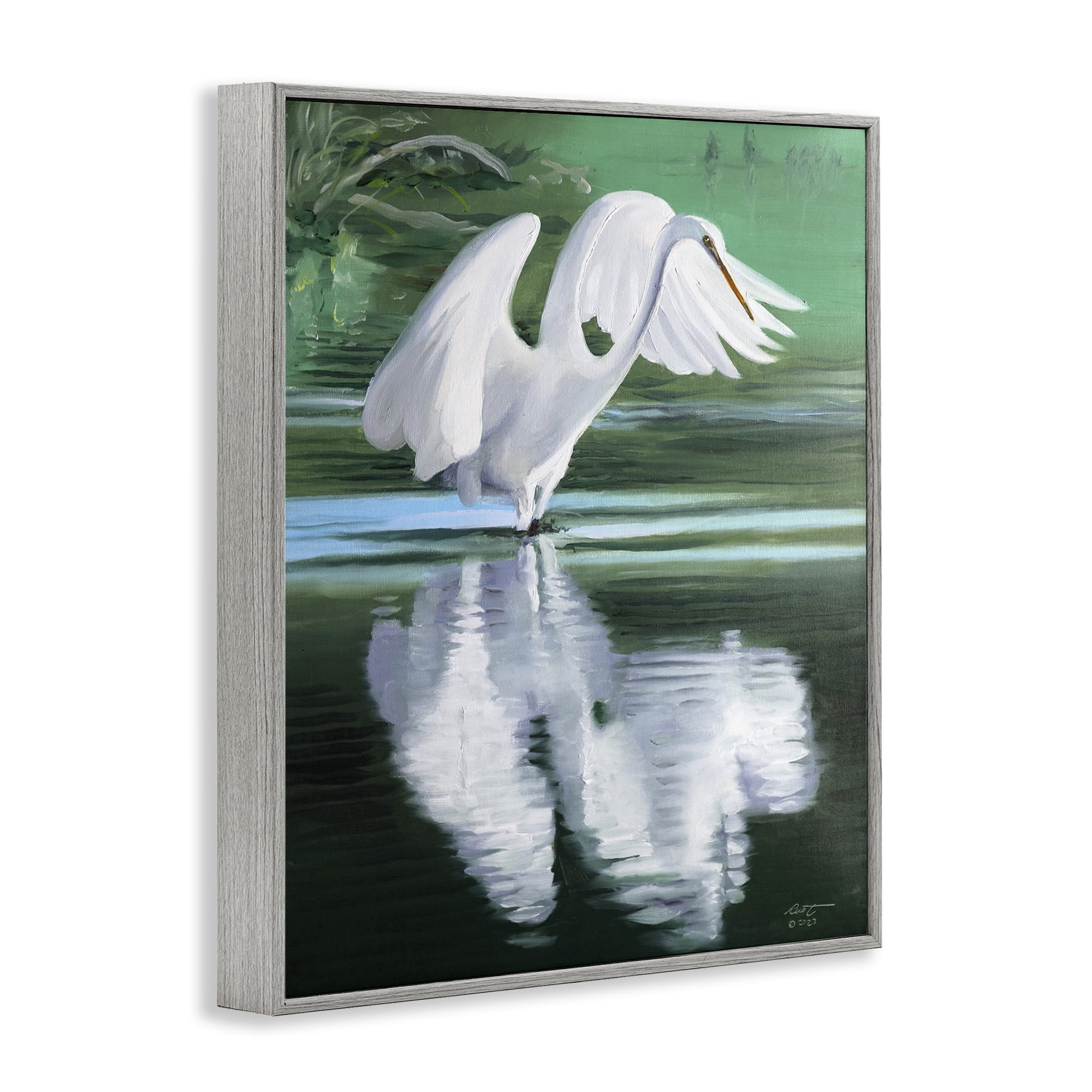 Stupell Industries Egret Flapping Wings Animals & Insects Painting Gray Framed Art Print Wall Art, 24 x 30