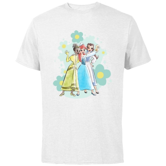 Disney Princess Tiana Ariel and Belle Seashell Selfie - Short Sleeve Cotton T-Shirt for Adults - Customized-White