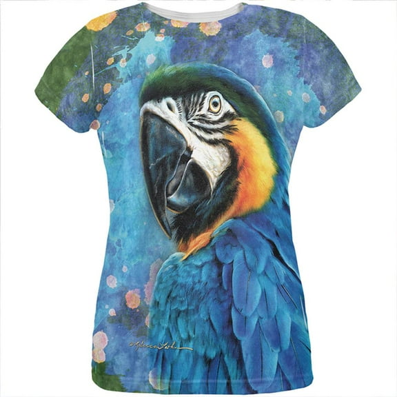 Exotic Blue Gold Macaw All Over Womens T Shirt Multi 2XL