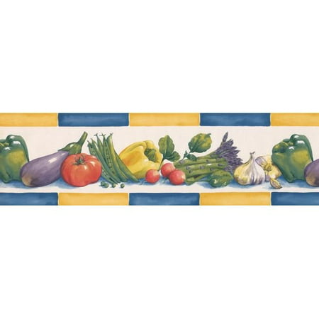 White Crystal Border (York Wallcoverings Retro Design 15' L x 7'' W Eggplant Tomato Peas Bell Pepper Garlic on Kitchen Table Wallpaper)