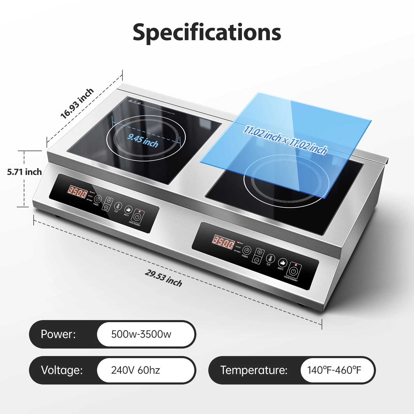 Electric Induction Cooktop Double Commercial Burner 3500W + 3500W Dual Induction Hot Plate Professional Countertop Burner Stove with Timer, 10 Power & 10 Temp Setting, LED Screen