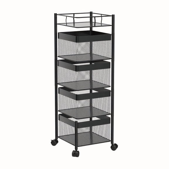 5-Tier Rotating Kitchen Storage Shelf - Metal Square Fruit Vegetable Basket Trolley on Wheels, Multi-Layer Rack for Kitchen & Bathroom
