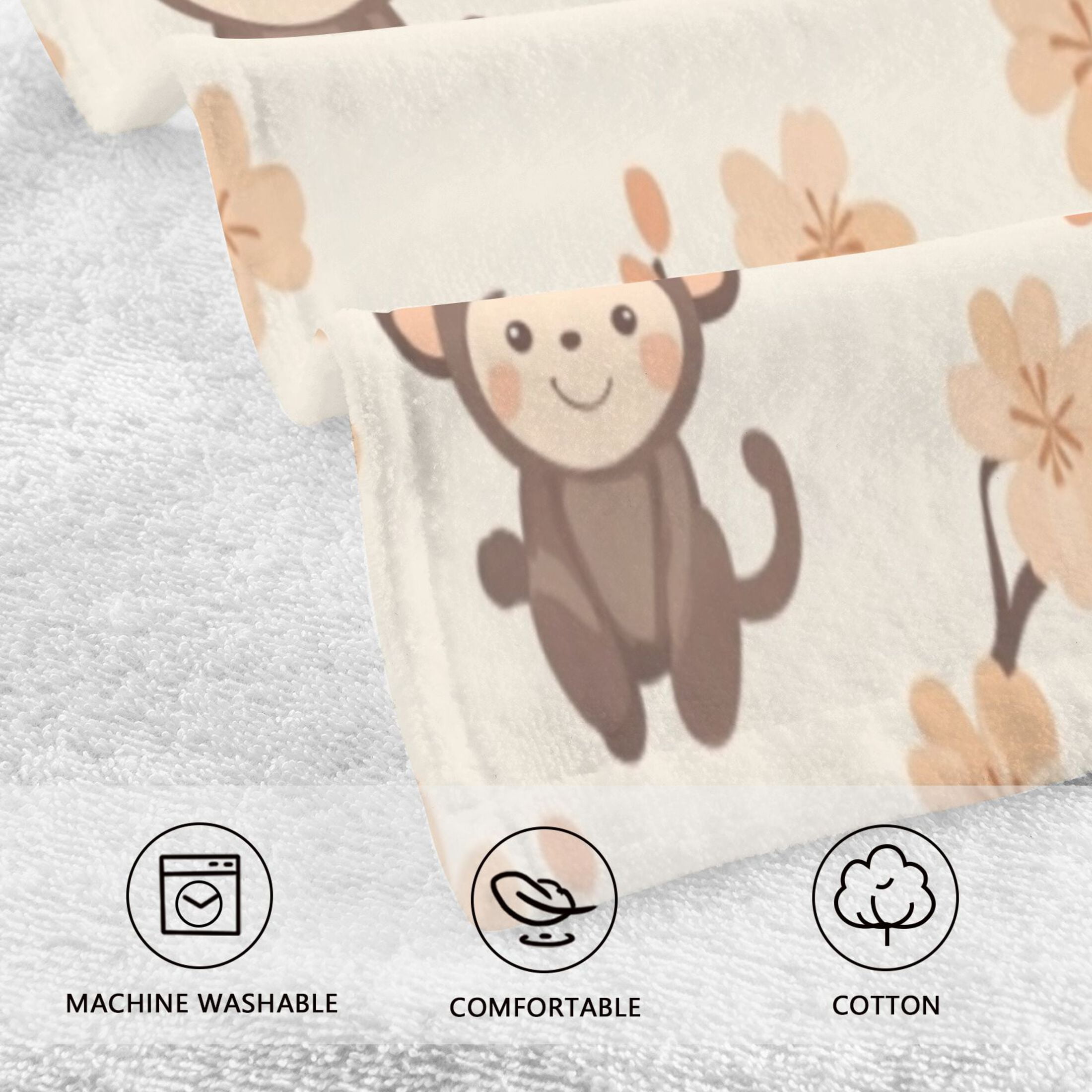 Cotton Towel Two-Piece 16x28 Inch One Sizex2 Face Towel Set Towel Set Cotton Hand Bath Towel Bathroom Beach Cute Little Brown Monkey