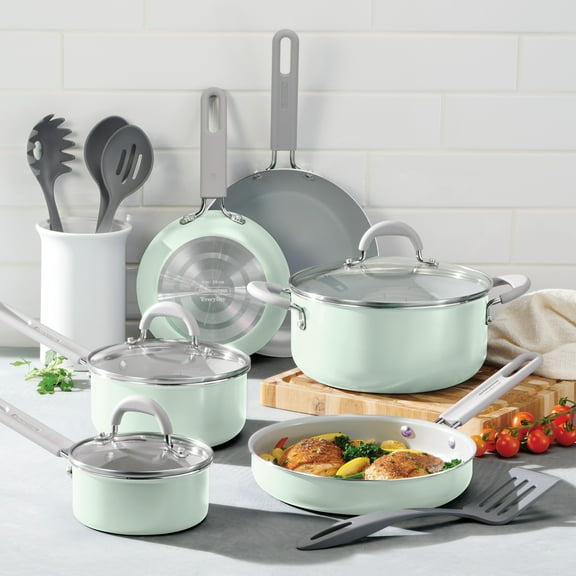 Tramontina 13-Piece Ceramic Cookware Set, Everyday Collection - Mint