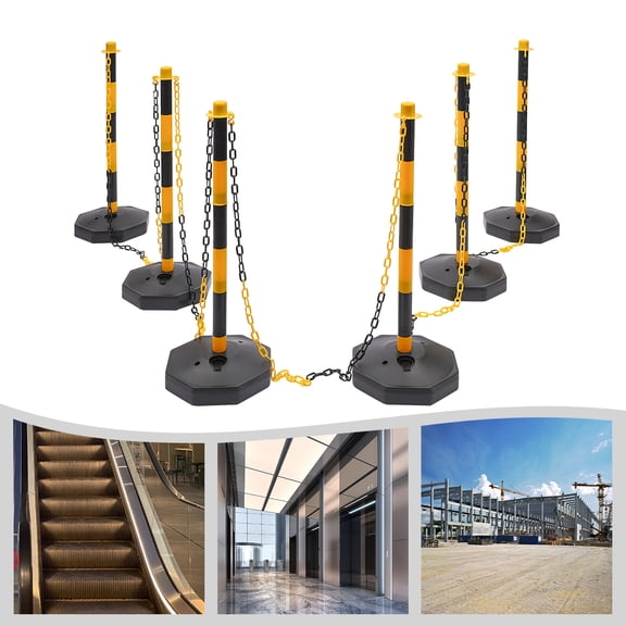 6 Pack Portable Parking Pole Traffic Cones Adjustable Delineator Post W/ Chain for Indoors and Outdoors