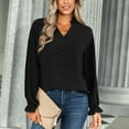 thumbnail image 2 of Blusa Color puro Manga larga Cuello en V Botones Tops casuales de moda para mujer Negro XL, 2 of 8