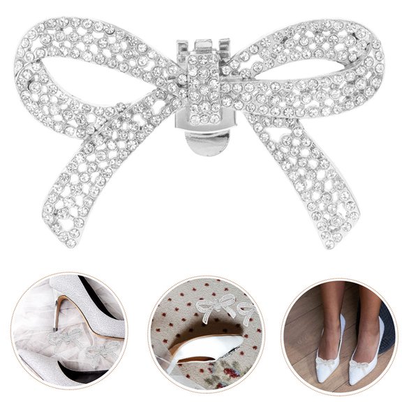 HEANUJJ 2 Pairs Detachable Rhinestone Bow Shoe Clips Accessories for Heels and Decorative Use