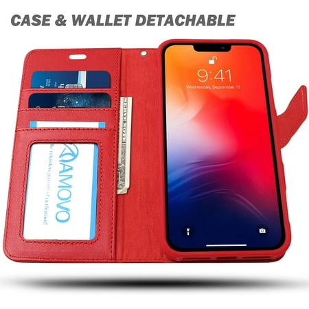 Genuine Leather Case Compatible With Iphone 13 Pro Max Case Wallet Leather Magnetic Case Wireless Charging Detachable Case Car Holder Function For Iphone 13 Pro Max Real Leather Red Walmart Canada