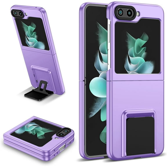 Case for Samsung Galaxy Z Flip 5, [Adjustable Bracket] Shockproof PC Shell with Lens Protection Galaxy Flip 5 Phone Case, Purple