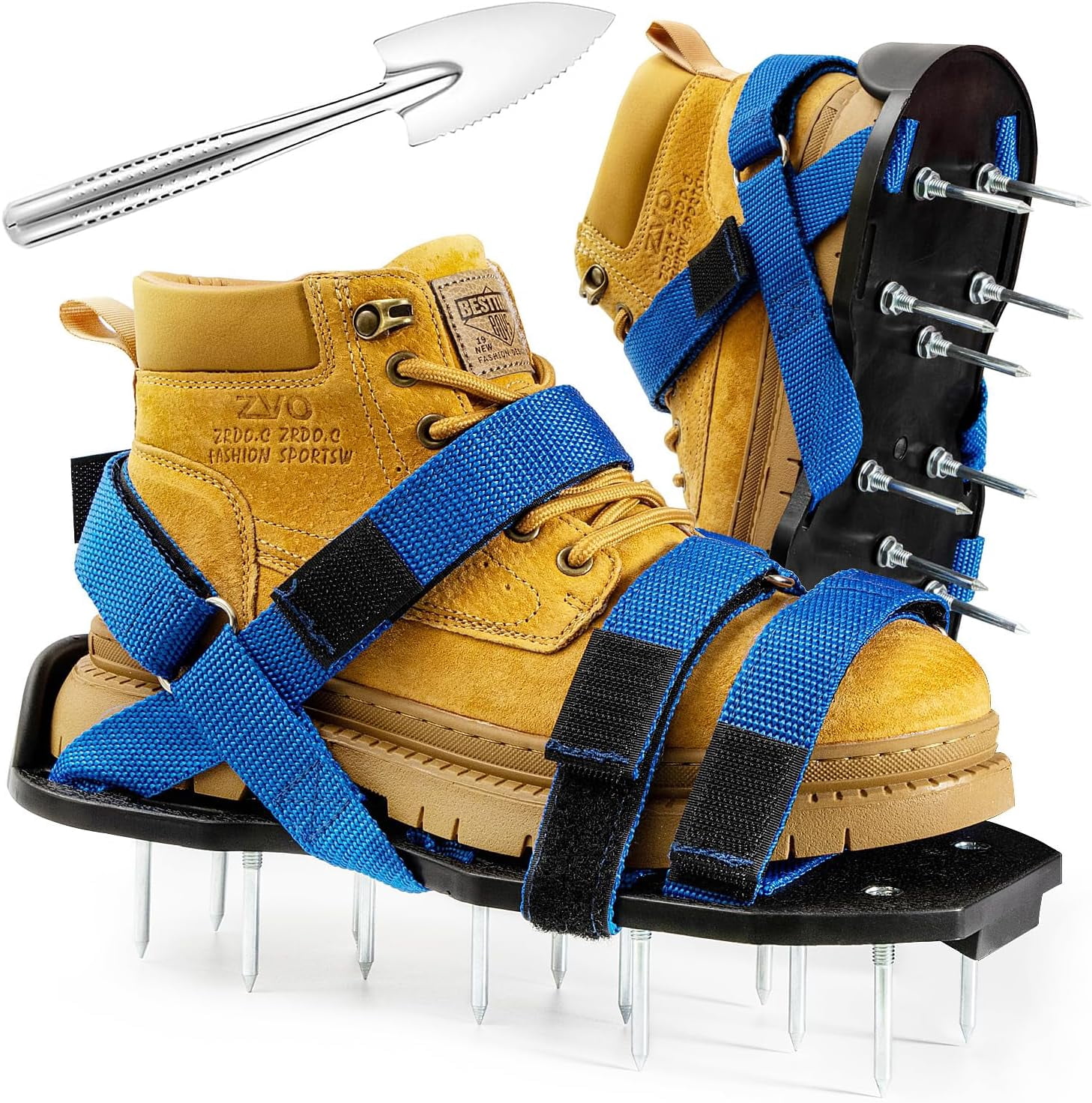 RGHJAR-Lawn Aerator Shoes Free-Installation Grass Aeration Shoes with Stainless Steel Shovel, Heavy Duty Lawn Aerator Spike Shoes Lawn Aeration Tool for Yard & Patio Blue