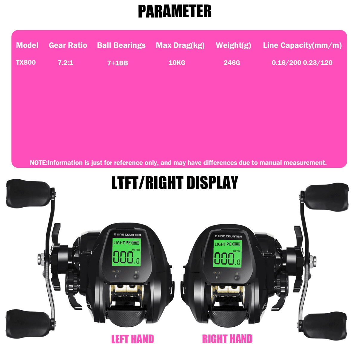Electronic Baitcasting Fishing Reel LED Screen High Speed 7.2:1 10Kg Saltwater Waterproof Cast Drum Wheel Casting-Right