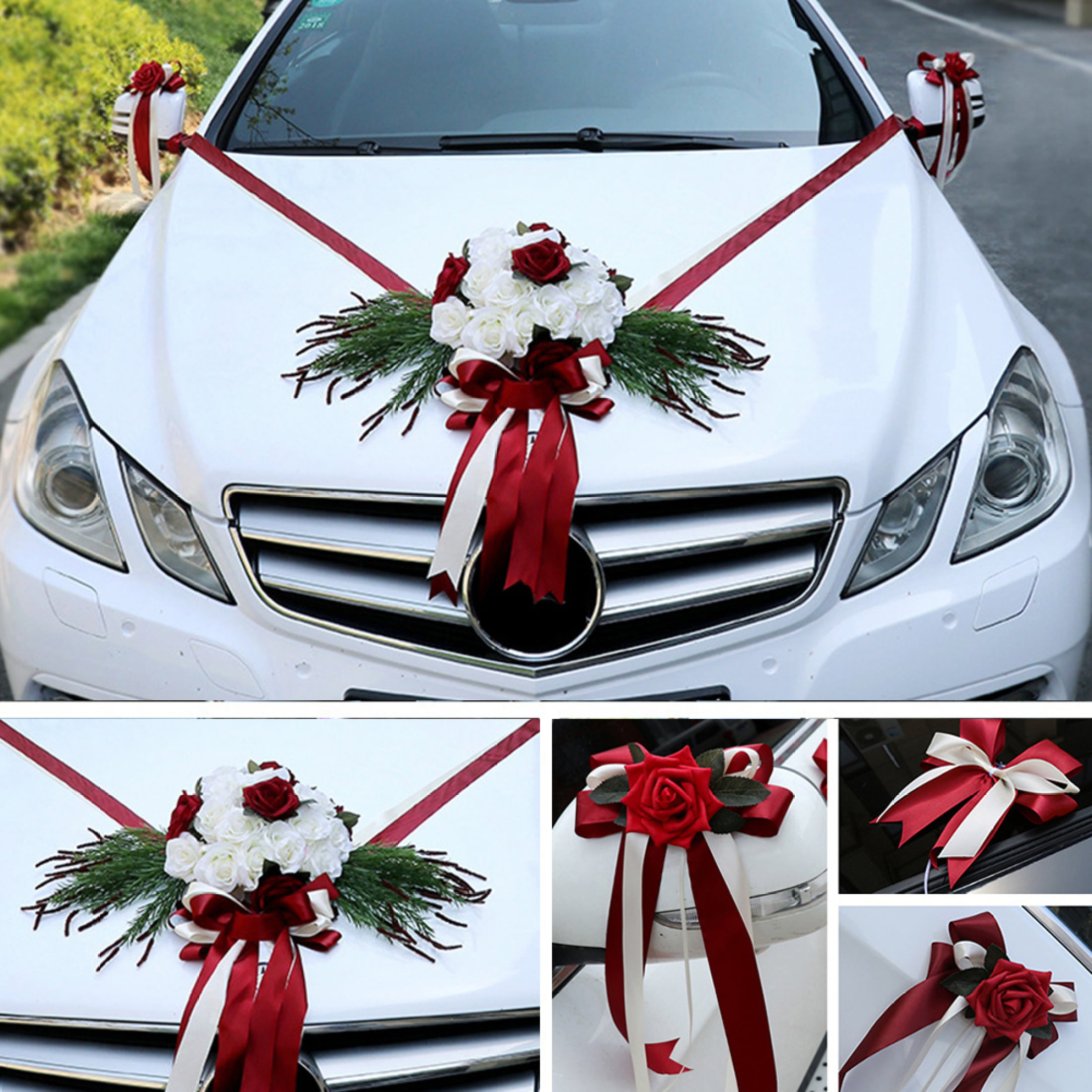 Buy ikasus Wedding Car Flowers,Artificial Flower Wedding Car Decoration  Ribbon Bows Floral Photo Props for Wedding Car Bridal Car Door Handle  Ornament