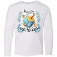 thumbnail image 3 of Inktastic Happy Hanukkah Dreidel and Laurels Long Sleeve Youth T-Shirt, 3 of 5