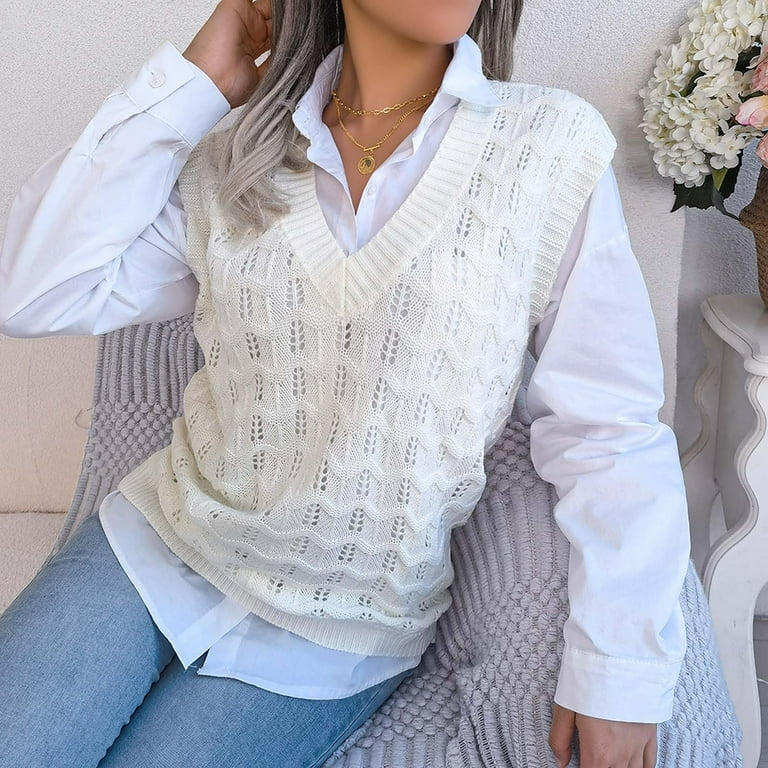XFLWAM Women Cute Heart Plaid Print Sweater Vest V Neck Color Block  Sleeveless Pullover Knit Tank Top Light Blue-1 M 